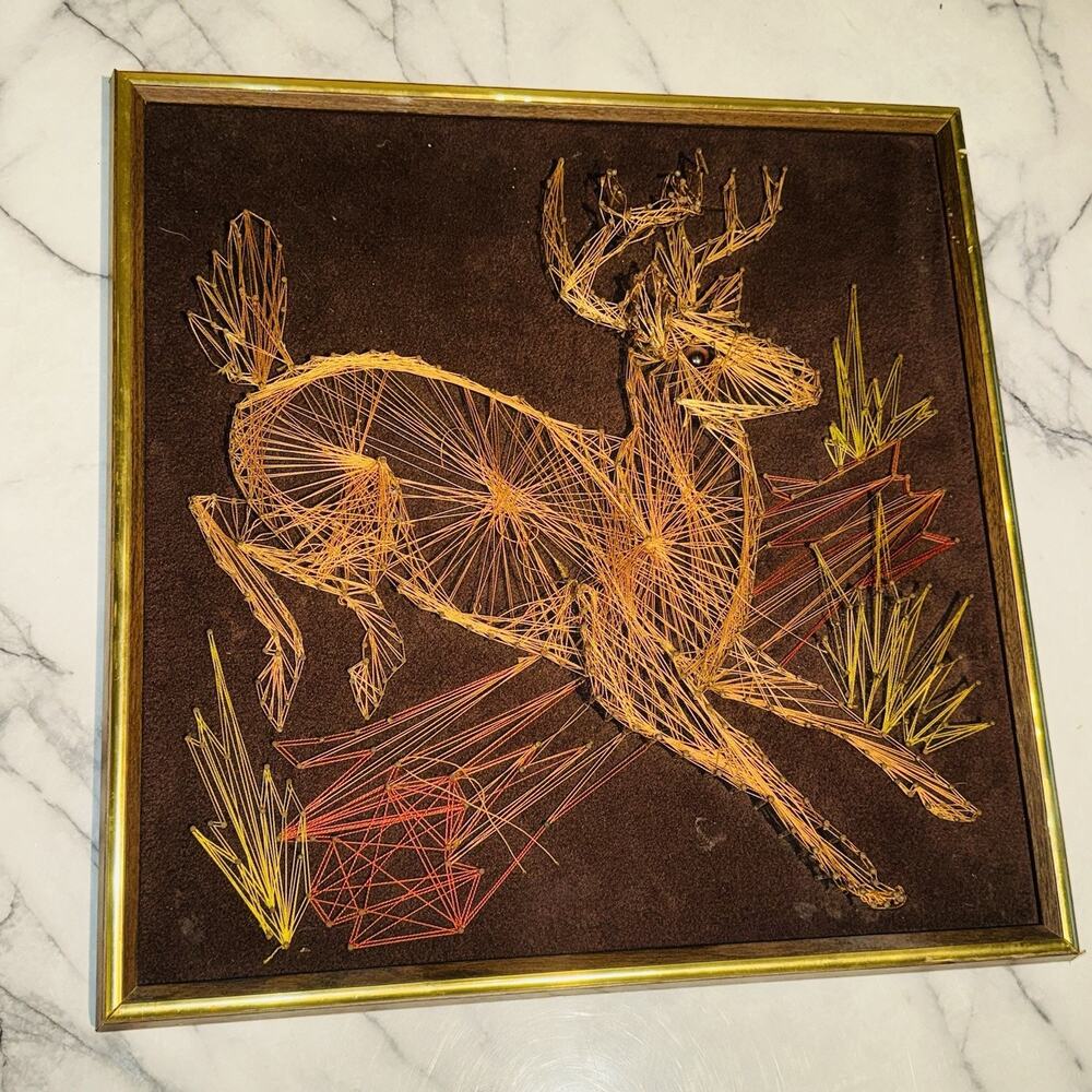 Vintage Nail String Deer Art‎ Fawn Doe 19" Whimsy Farm Boho Cottage Countryside - Picture 12 of 12